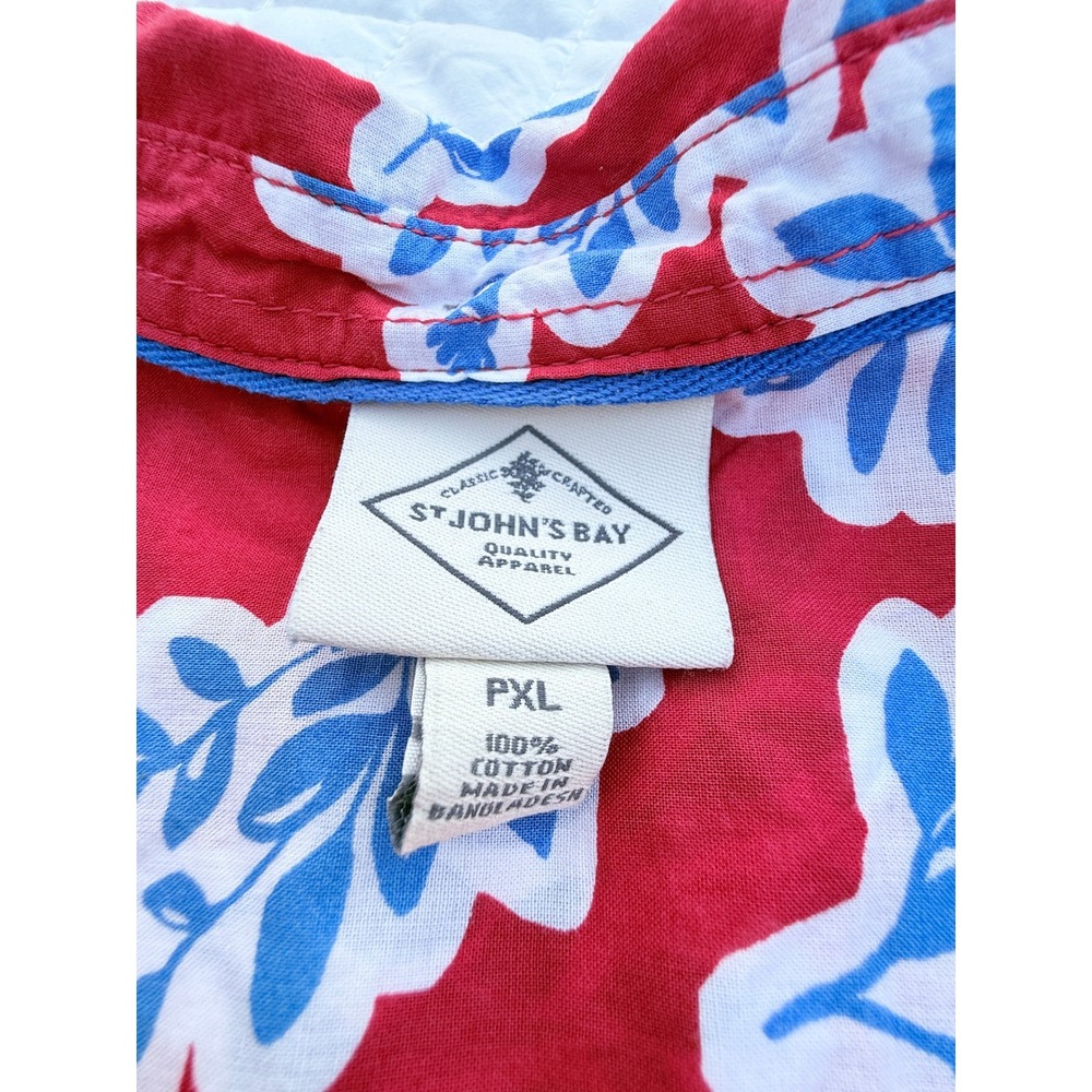 STJB Womens Red Blue Floral Leaf Sleeveless Button-Down Cotton Shirt 4th of July - Picture 7 of 8